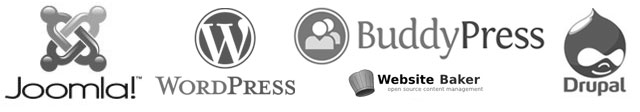 Open Source Webanwendungen: Joomla!, WordPress, BuddyPress, Website Baker, Drupal, u. v. m.